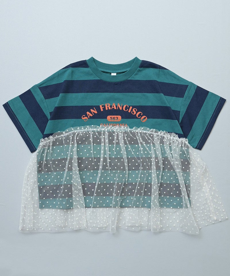 마키즈 티셔츠 일본 MARKEY'S 도트 튤 스트라이프 반팔티 4컬러