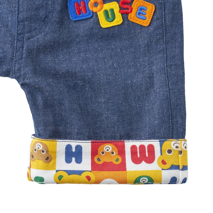 미키하우스 바지 일본 키즈 팬츠 7부 포켓 로고 데님