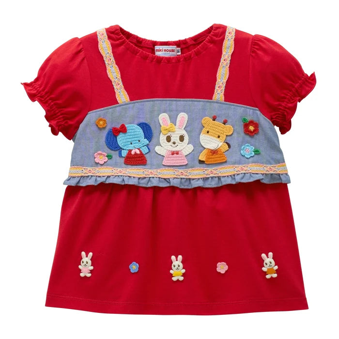 미키하우스 티셔츠 일본 키즈 유아 반팔티 비스체 우사코 레이스 디자인