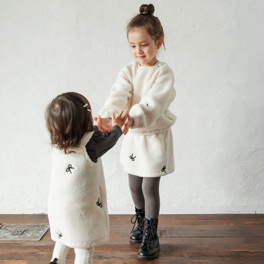 브란셰스 키즈 치마 일본 branshes 스커트 리본 자수 양털 보아 2컬러