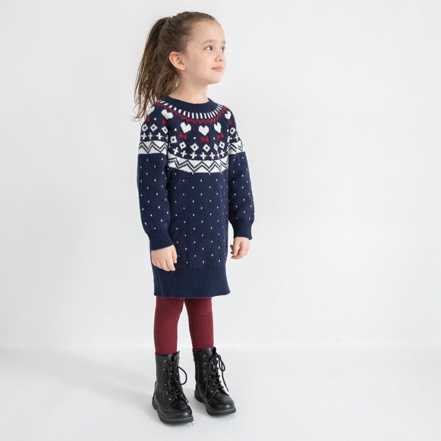 브란셰스 키즈 치마 일본 branshes 원피스 북유렵 스타일 하트 니트 프린트 2컬러