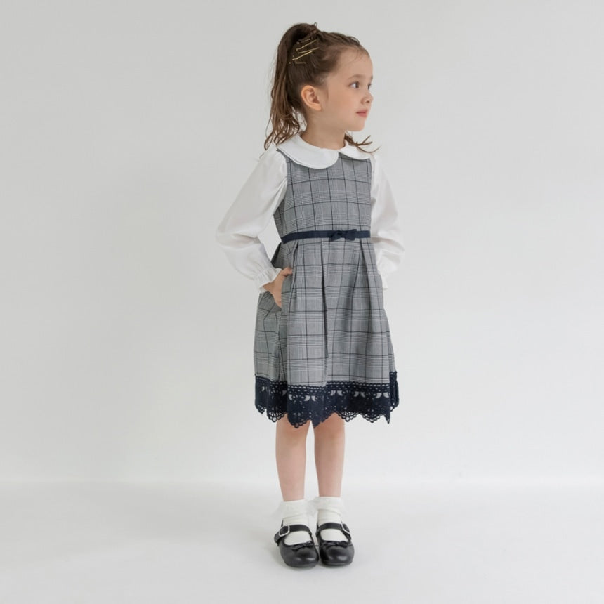 브란셰스 키즈 치마 일본 branshes 원피스 글렌 체크 레이스 디자인
