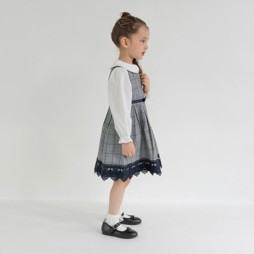 브란셰스 키즈 치마 일본 branshes 원피스 글렌 체크 레이스 디자인