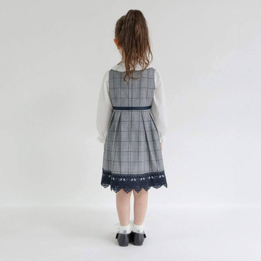 브란셰스 키즈 치마 일본 branshes 원피스 글렌 체크 레이스 디자인