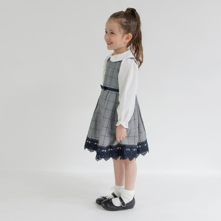 브란셰스 키즈 치마 일본 branshes 원피스 글렌 체크 레이스 디자인