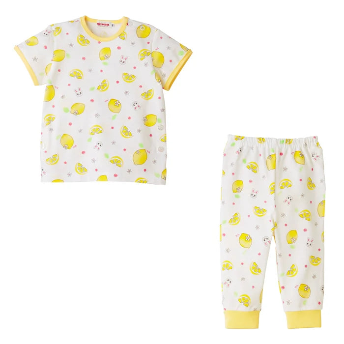 미키하우스 티셔츠 일본 키즈 잠옷 반팔티 긴바지 세트 레몬 디자인