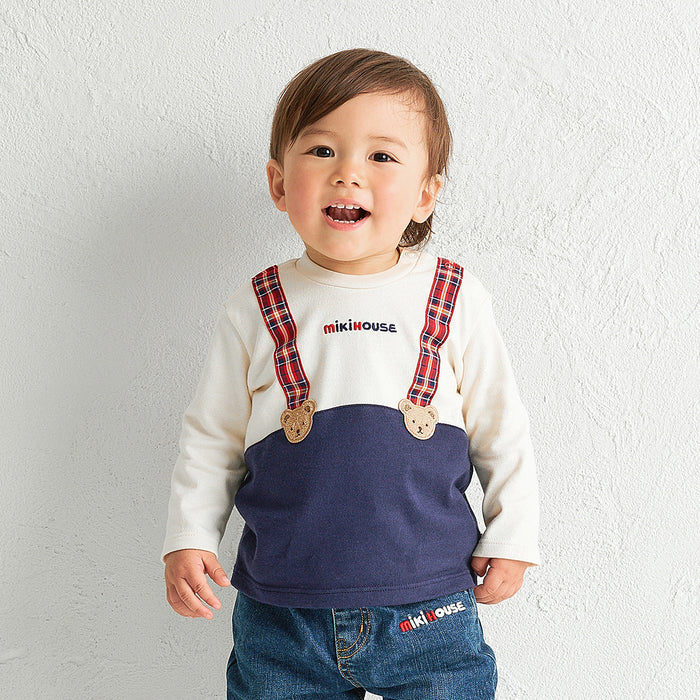 미키하우스 티셔츠 일본 키즈 긴팔티 곰돌이 멜빵 디자인 2컬러