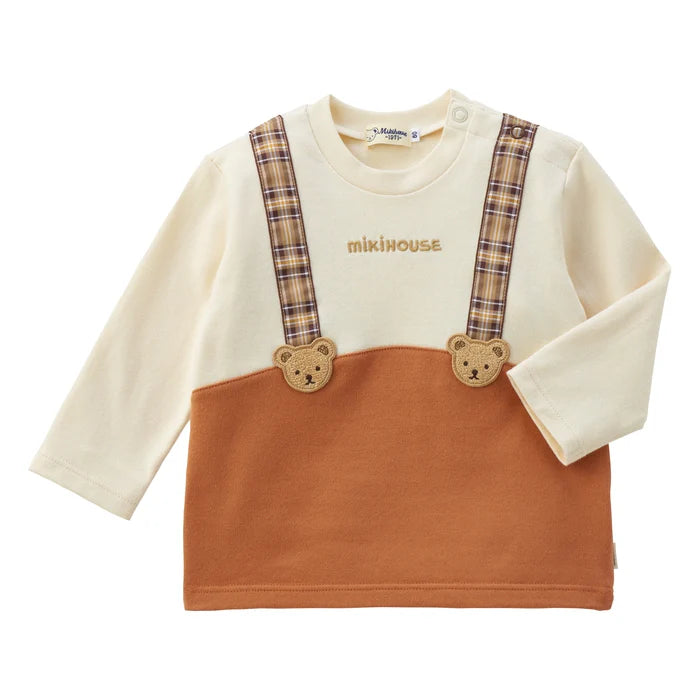 미키하우스 티셔츠 일본 키즈 긴팔티 곰돌이 멜빵 디자인 2컬러