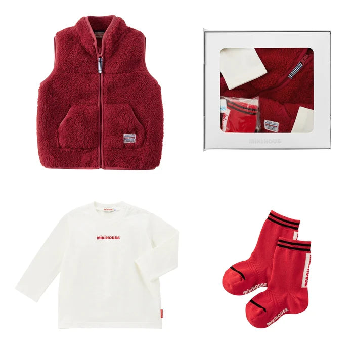 미키하우스 조끼 일본 키즈 유아 베스트 양털 긴팔티 양말 세트 2컬러