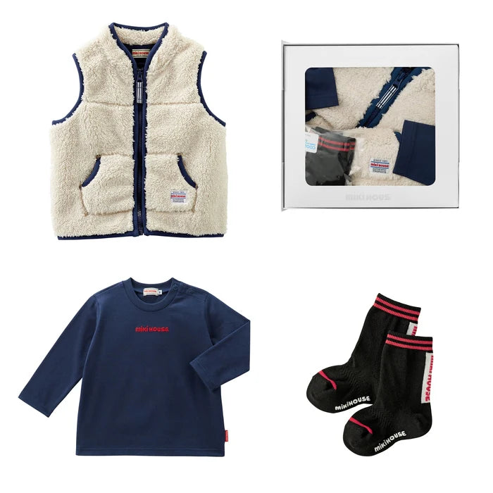 미키하우스 조끼 일본 키즈 유아 베스트 양털 긴팔티 양말 세트 2컬러
