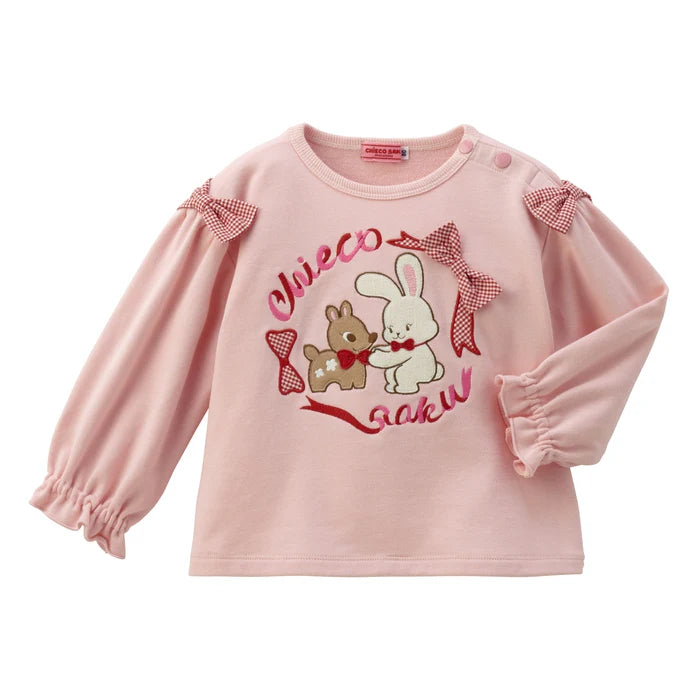 미키하우스 티셔츠 일본 키즈 긴팔티 체크 리본 치에코 사쿠