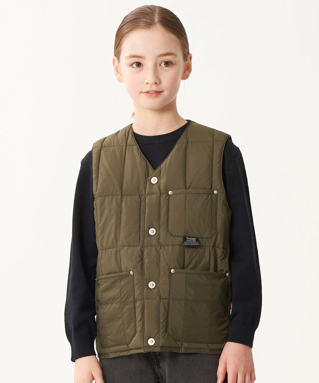 타이온 키즈 패딩 조끼 일본 TAION 베스트 워크 브이넥 버튼 다운 2컬러