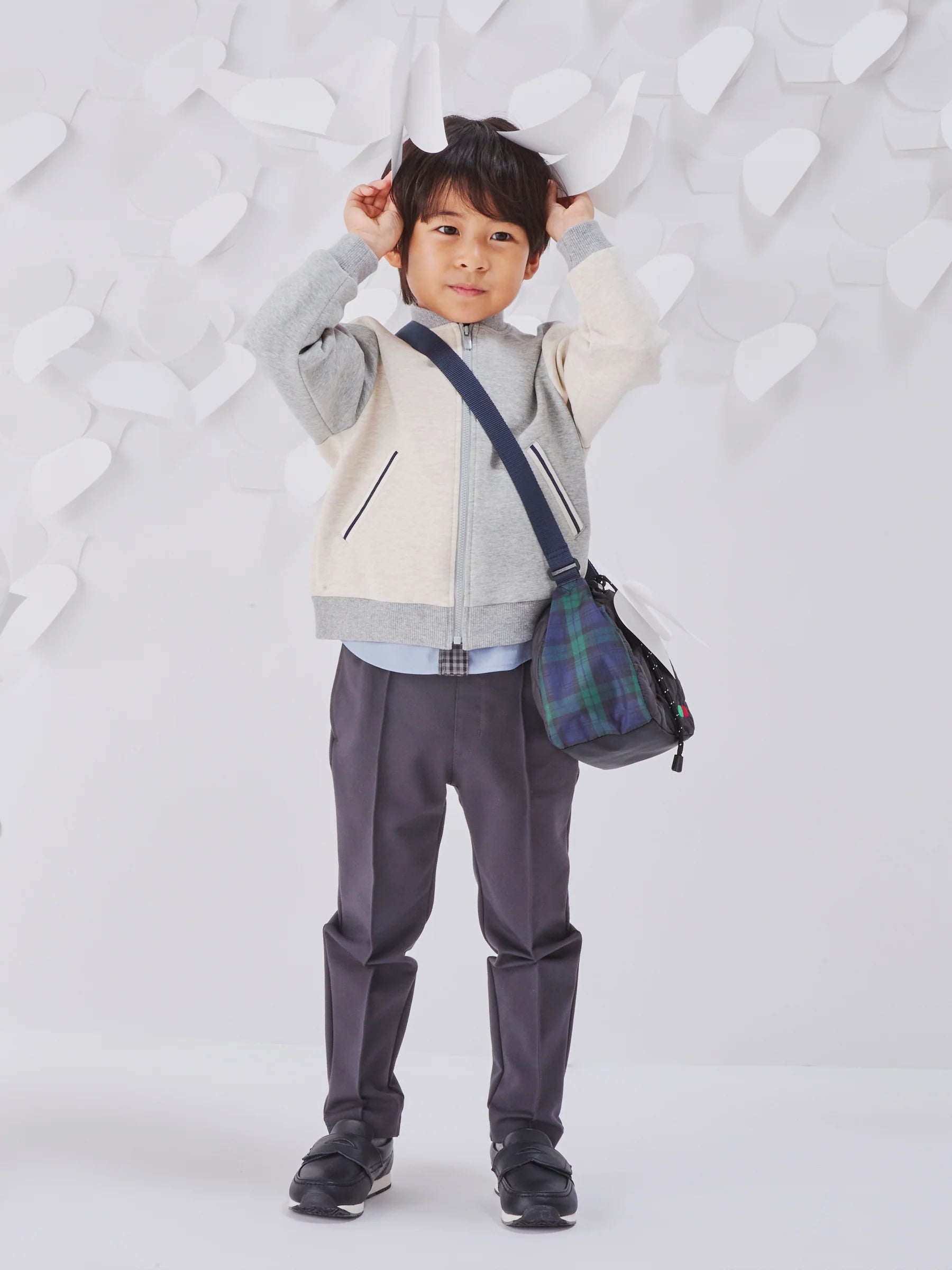 파밀리아 키즈 자켓 일본 familiar 아동복 배색 피스 시리즈 오리지널 넥 체크 무늬