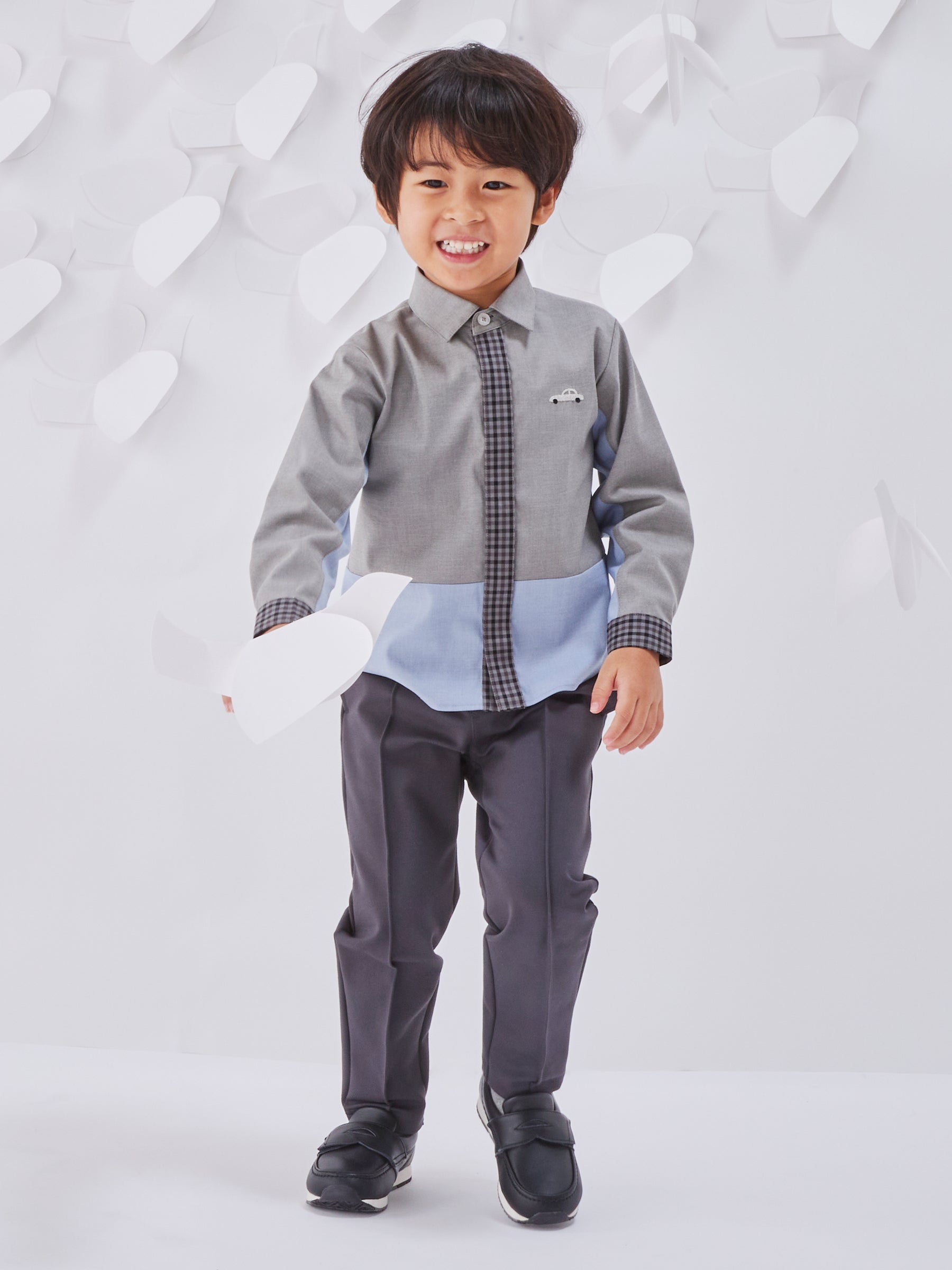 파밀리아 키즈 셔츠 일본 familiar 아동복 배색 디자인 자동차 포인트 로고