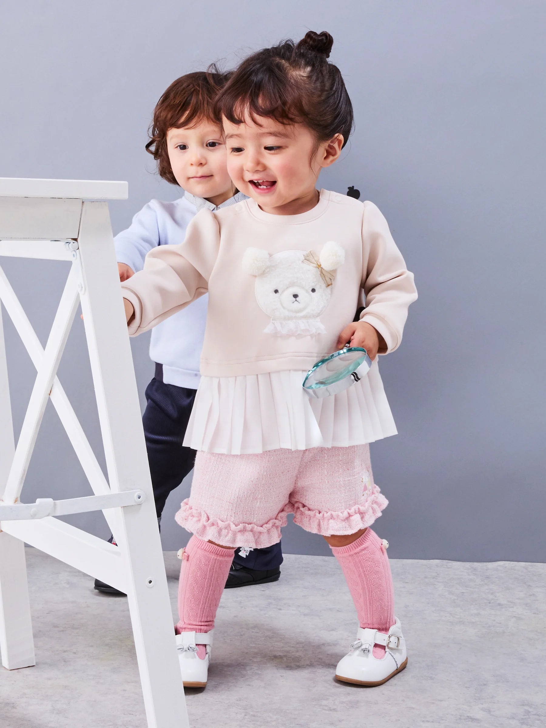 Familia Kids T-shirt Japanese familiar children's clothing tunic color blocking ribbed ribbon frill