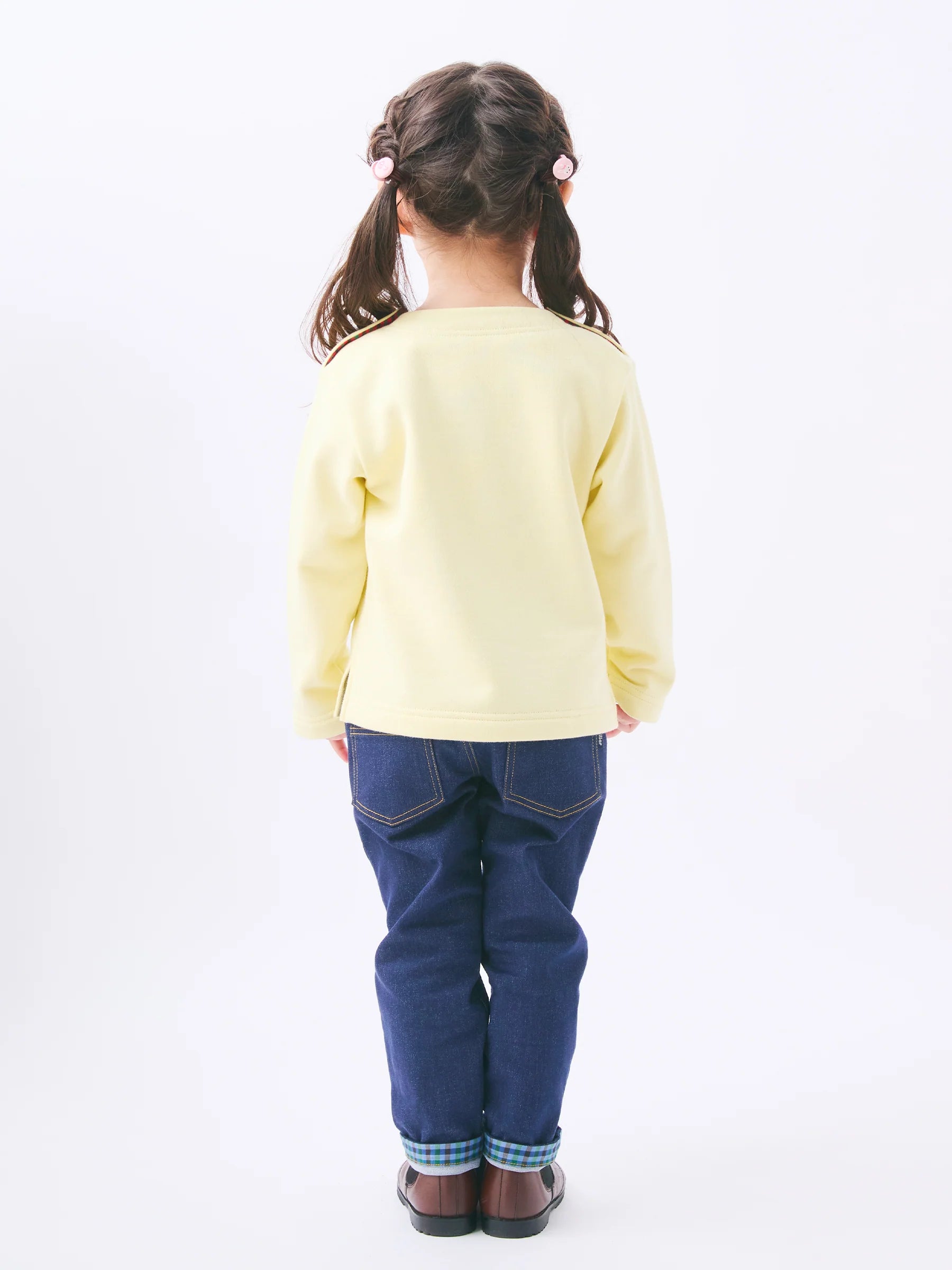 Familia Kids T-shirt Japanese familiar children's clothing boat neck check pattern Ria-chan