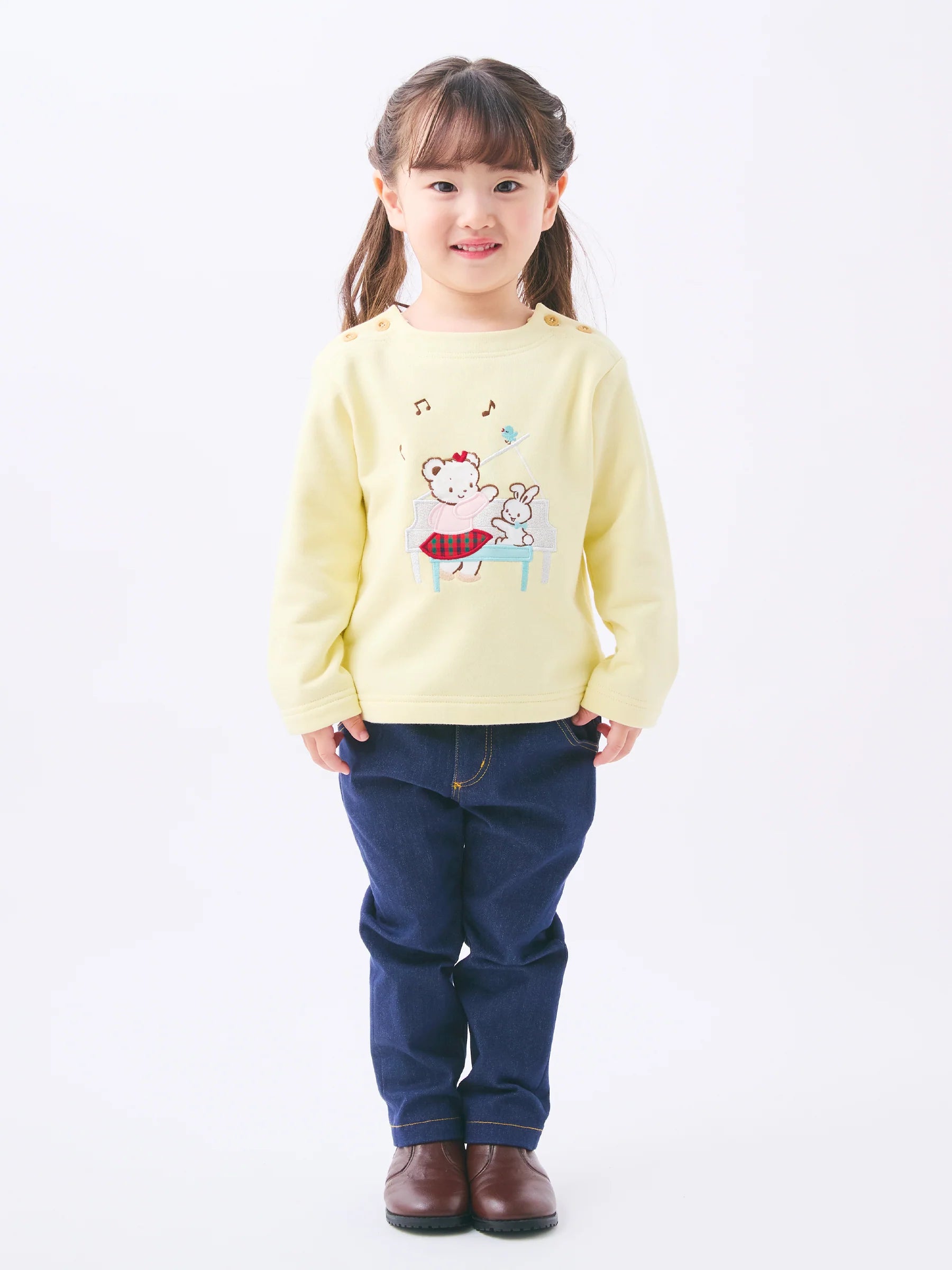 Familia Kids T-shirt Japanese familiar children's clothing boat neck check pattern Ria-chan