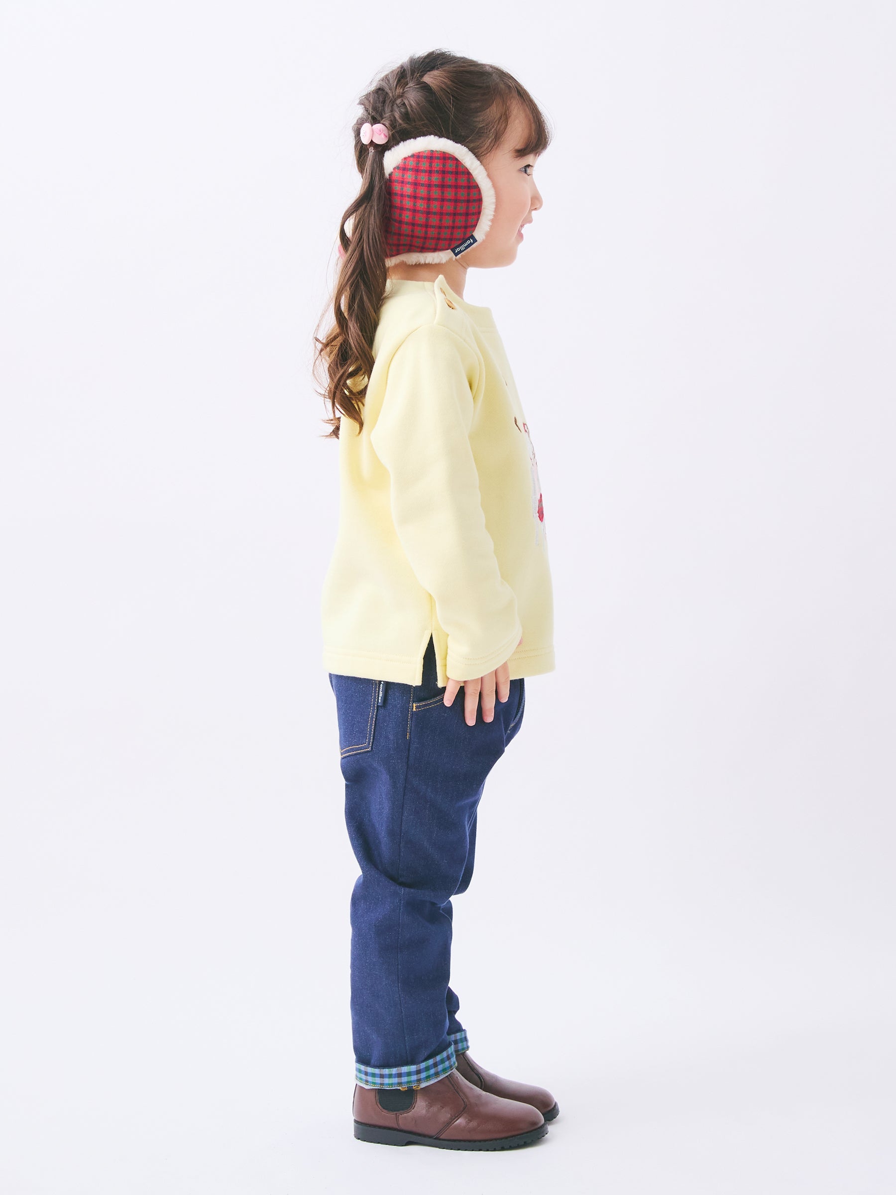 Familia Kids T-shirt Japanese familiar children's clothing boat neck check pattern Ria-chan