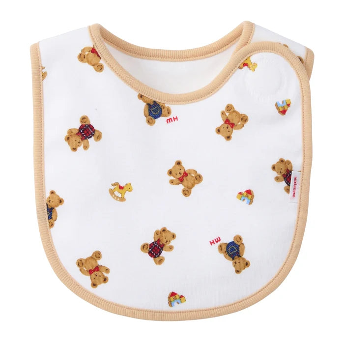 미키하우스 턱받이 일본 유아 신생아 베어무늬 심플 패스너