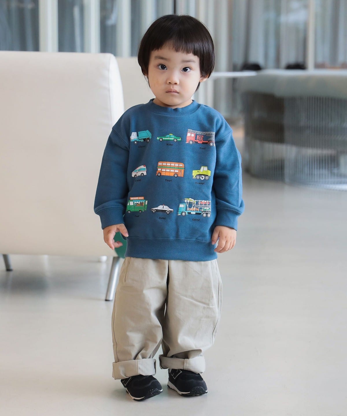 빔즈 키즈 티셔츠 일본 Beams 유아 맨투맨 자동차 프린트 긴팔티 3컬러