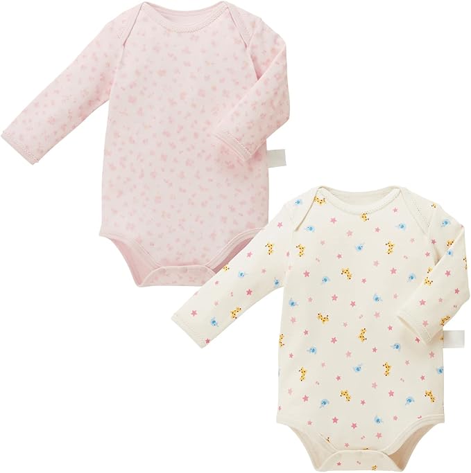 미키하우스 티셔츠 일본 바디수트 핫비스킷 신생아 아기 긴팔 2장 세트 핑크