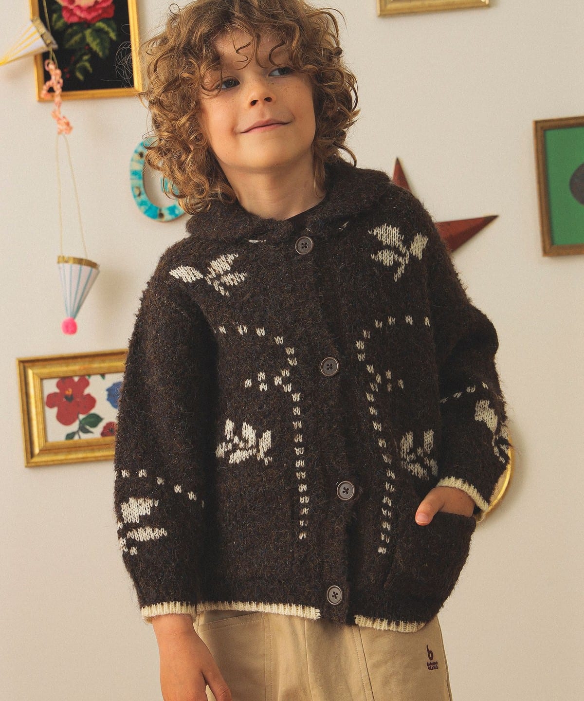 빔즈 키즈 가디건 일본 Beams 유아 카디건 부쿠레 자카드 2컬러