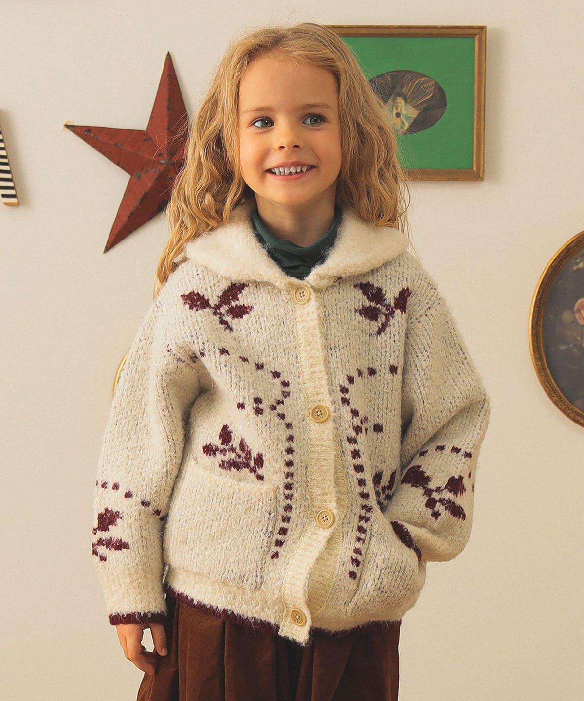 빔즈 키즈 가디건 일본 Beams 유아 카디건 부쿠레 자카드 2컬러