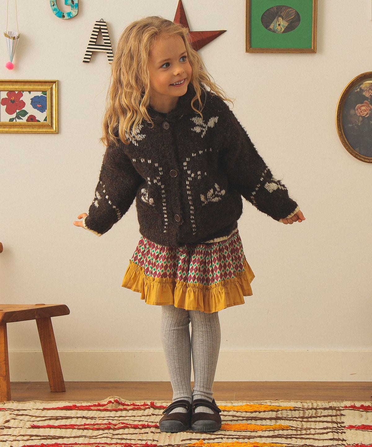 빔즈 키즈 가디건 일본 Beams 유아 카디건 부쿠레 자카드 2컬러