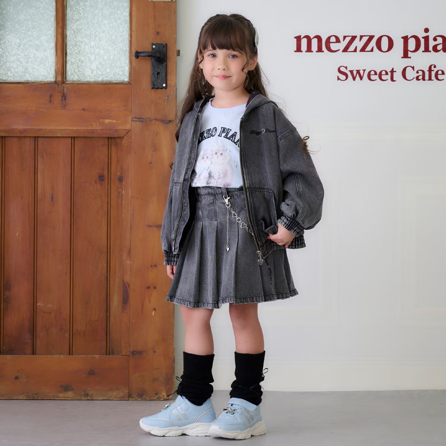 Mezzo Piano Kids Jacket Japanese Mezzo Piano Denim Simple Blue Jacket Jumper Jacket in 2 Colors 