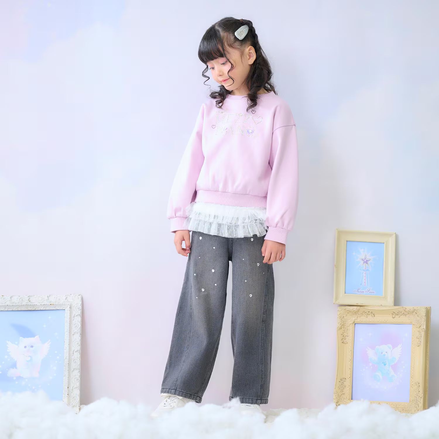 Mezzo Piano Kids Pants Japanese Mezzo Piano Jeans Denim Tile Wide Pants 3 Colors 