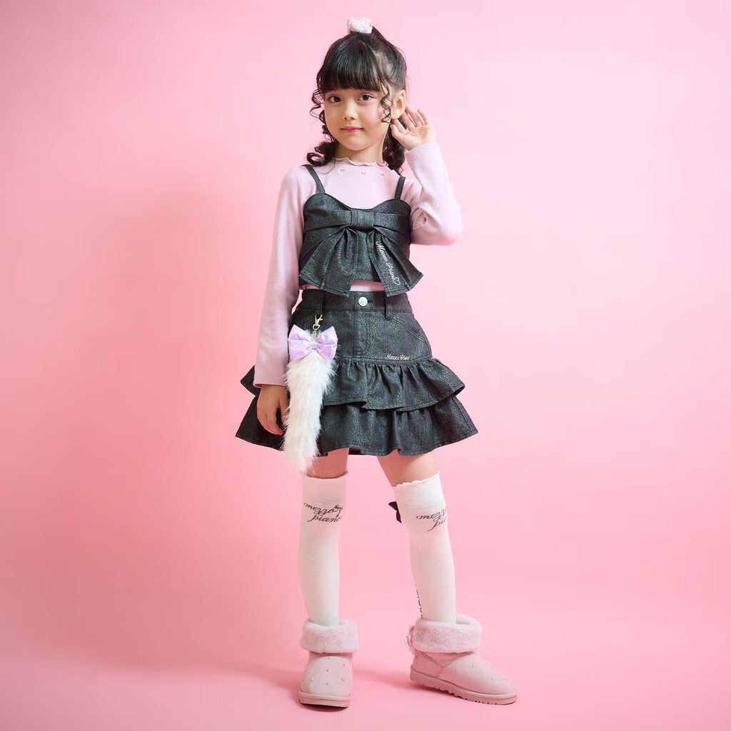 Mezzo Piano Kids Skirt Japanese Mezzo Piano Lame Denim Frill Skirt 2 Colors 