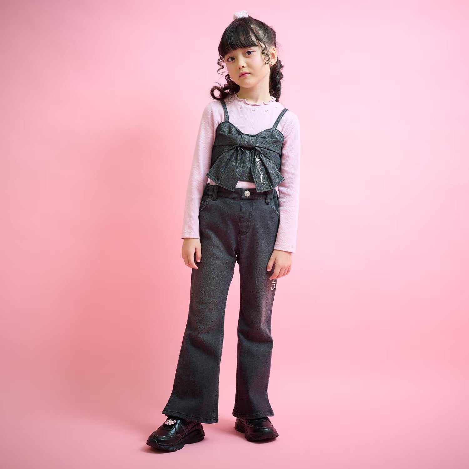 Mezzo Piano Kids Pants Japanese Mezzo Piano Jeans Rhinestone Flare Denim Long Pants 2 Colors 