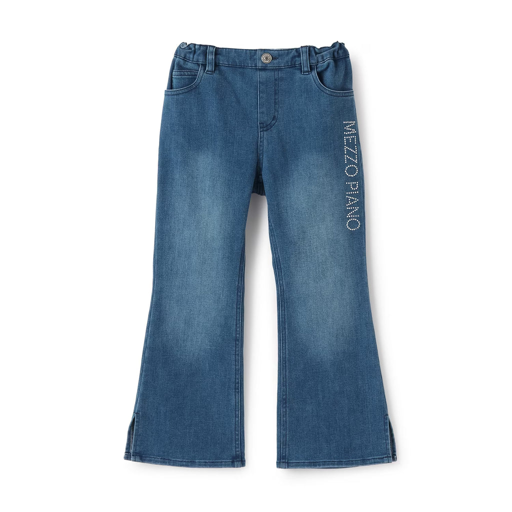 Mezzo Piano Kids Pants Japanese Mezzo Piano Jeans Rhinestone Flare Denim Long Pants 2 Colors 