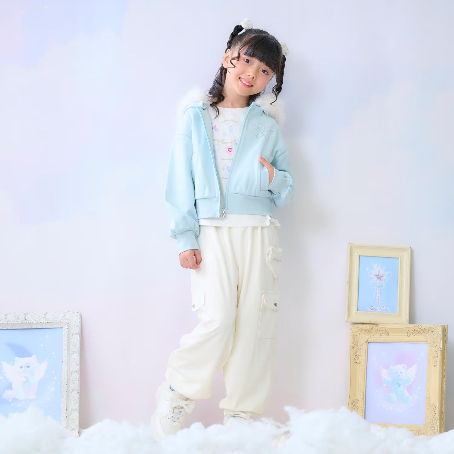 Mezzo Piano Kids Jacket Japanese Mezzo Piano Faux Fur Zip-Up Hooded Jacket in 2 Colors 