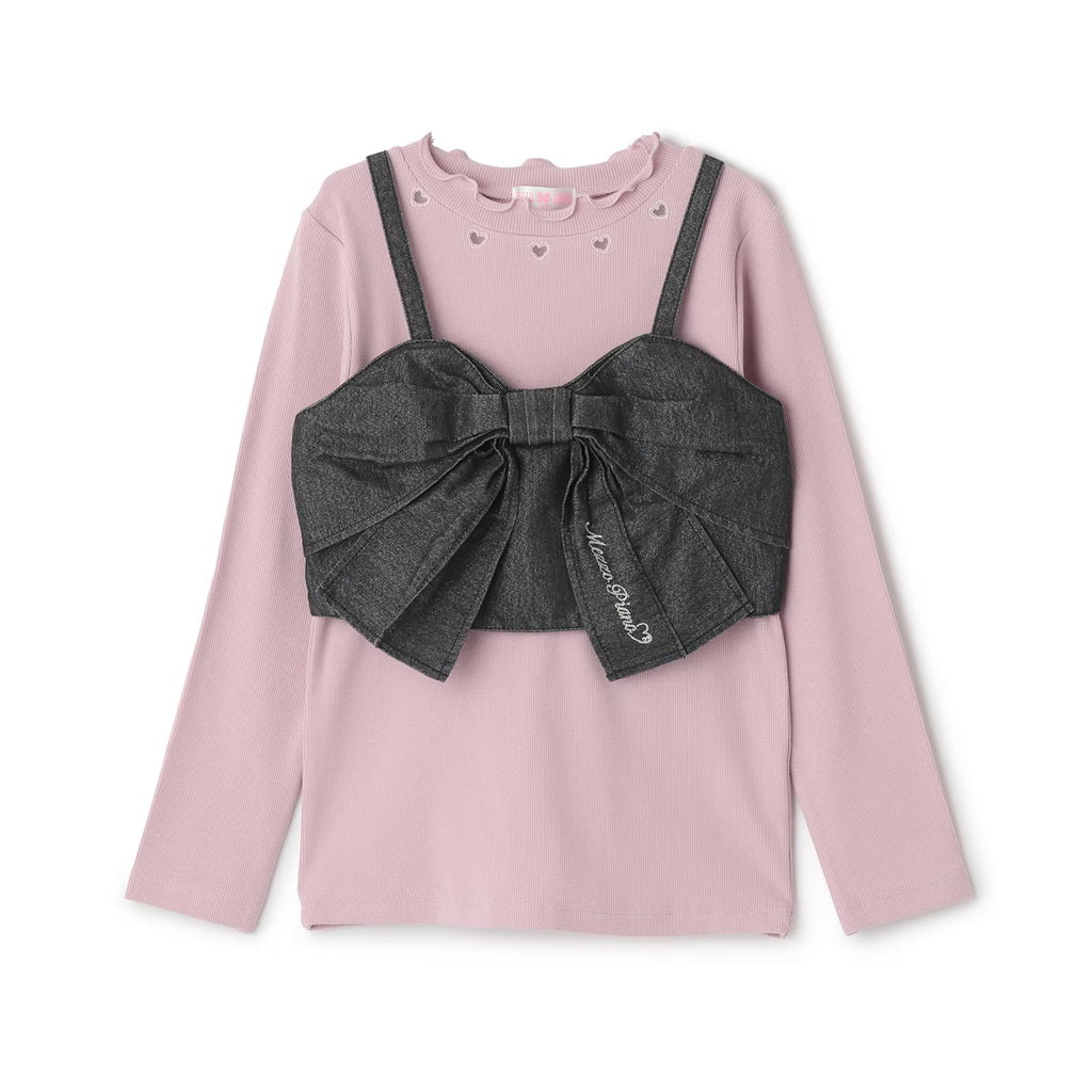 Mezzo Piano Kids T-shirt Japanese Mezzo Piano Lame Denim Ribbon Long Sleeve T-shirt Set (2 Colors) 