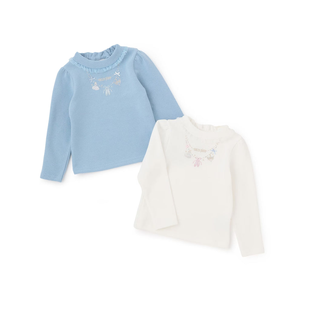 Mezzo Piano Kids T-Shirt Japanese Mezzo Piano Long Sleeve T-Shirt Petite Necklace Embroidery Design 2 Colors 