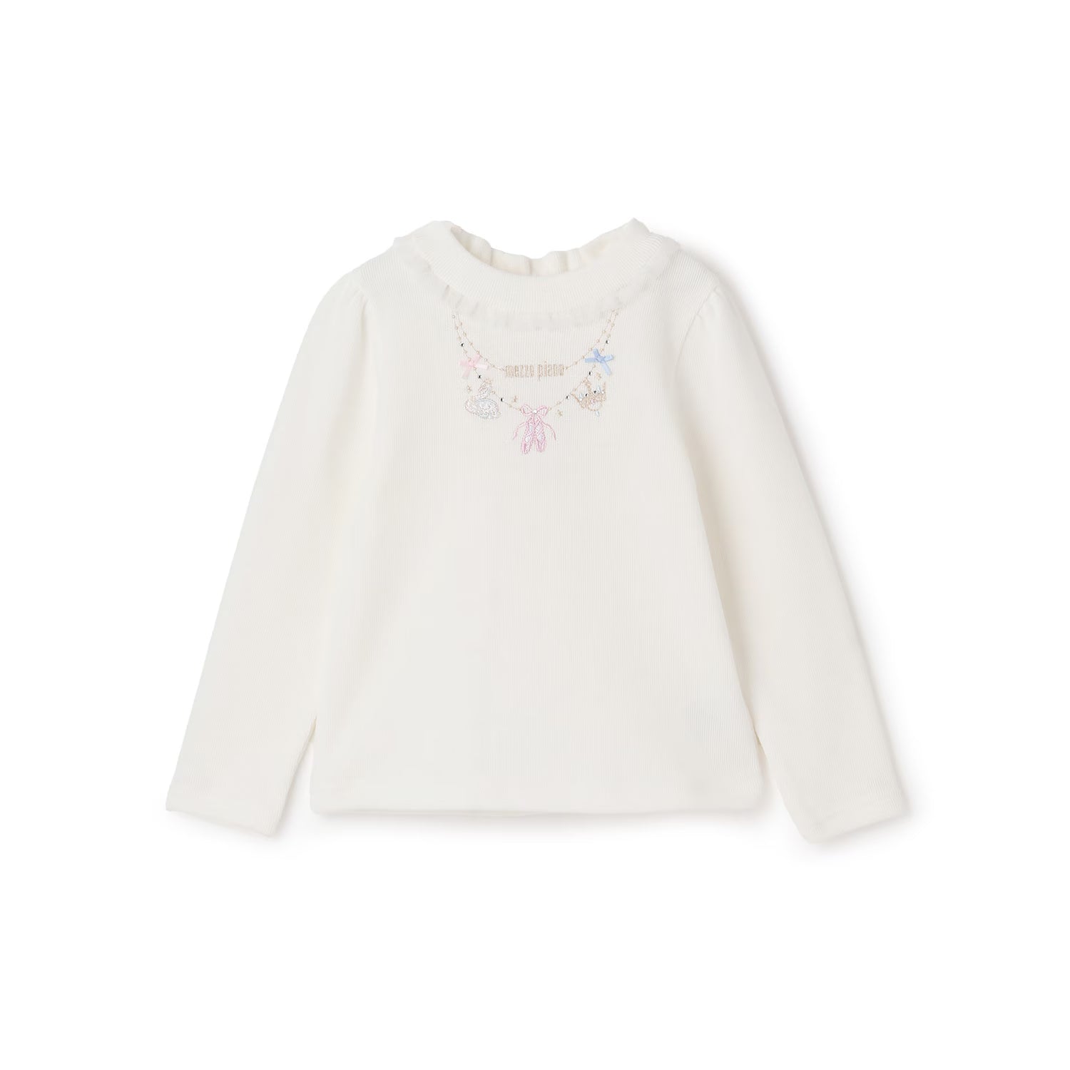 Mezzo Piano Kids T-Shirt Japanese Mezzo Piano Long Sleeve T-Shirt Petite Necklace Embroidery Design 2 Colors 