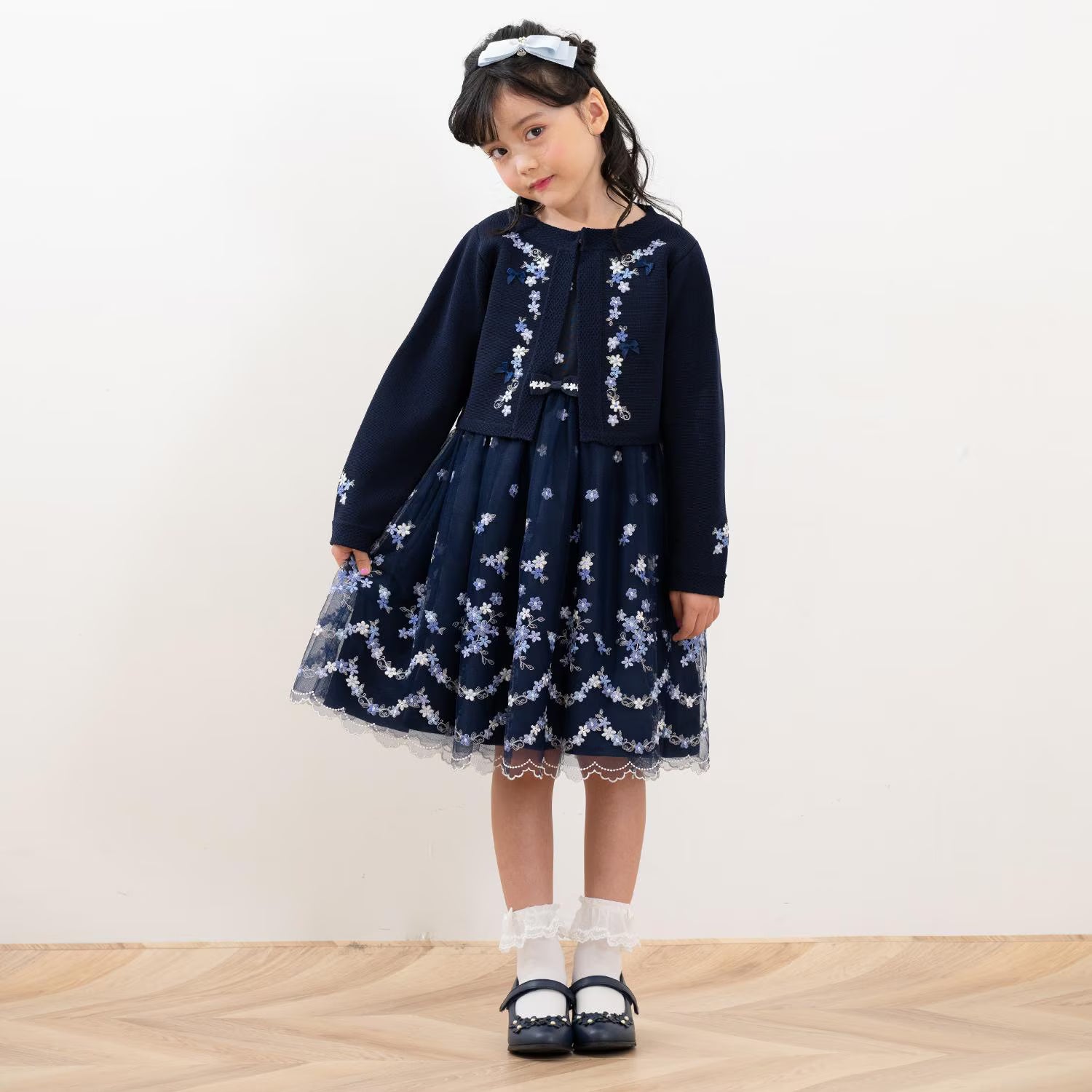 Mezzo Piano Kids Skirt Japanese Mezzo Piano Embroidered Flower Pattern One-Piece 2 Colors 