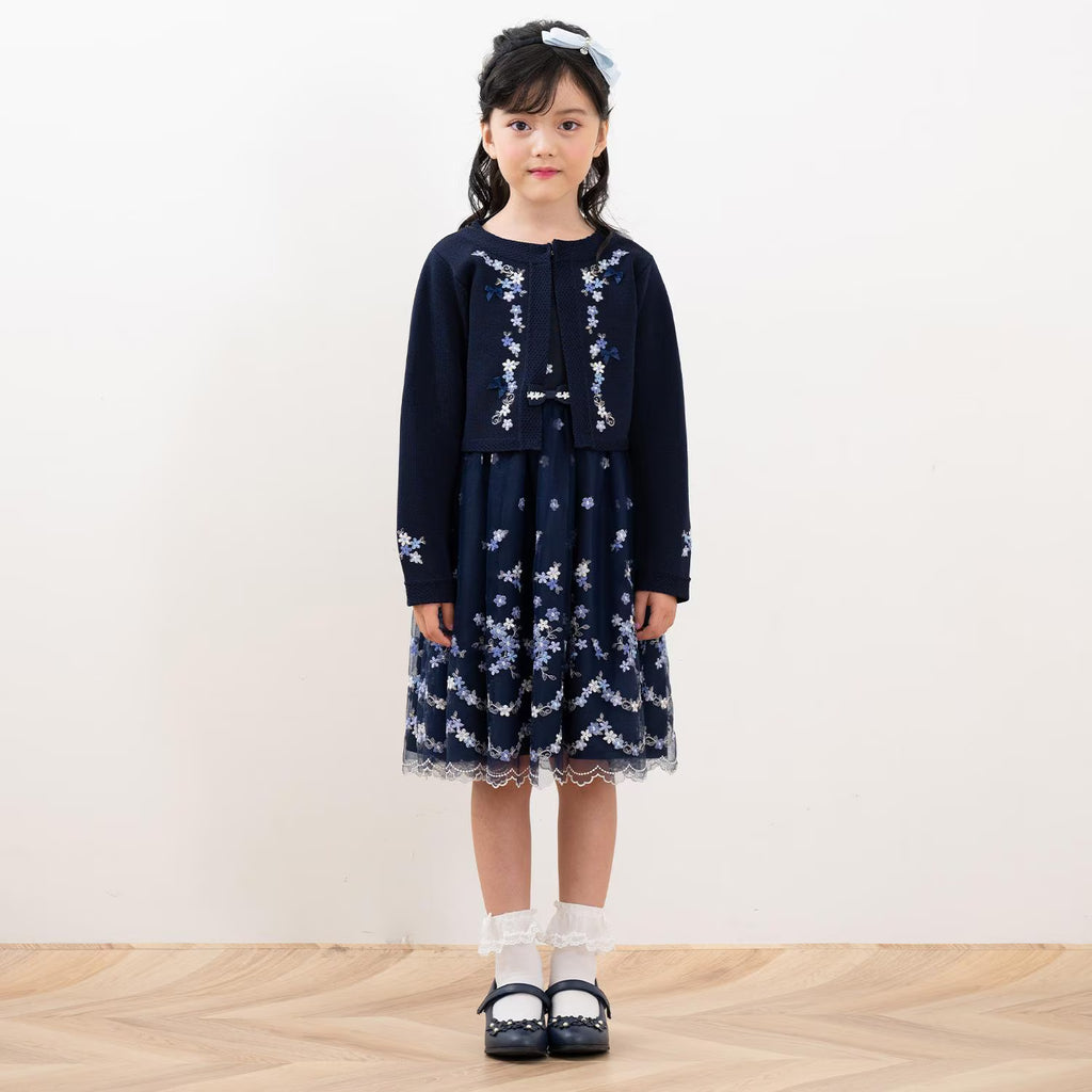 Mezzo Piano Kids Cardigan Japanese Mezzo Piano Cardigan Flower Embroidery Knit Bolero 2 Colors 