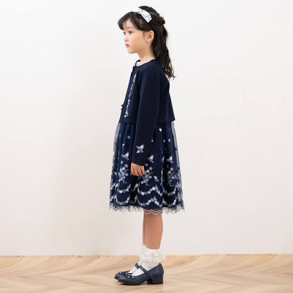 Mezzo Piano Kids Cardigan Japanese Mezzo Piano Cardigan Flower Embroidery Knit Bolero 2 Colors 