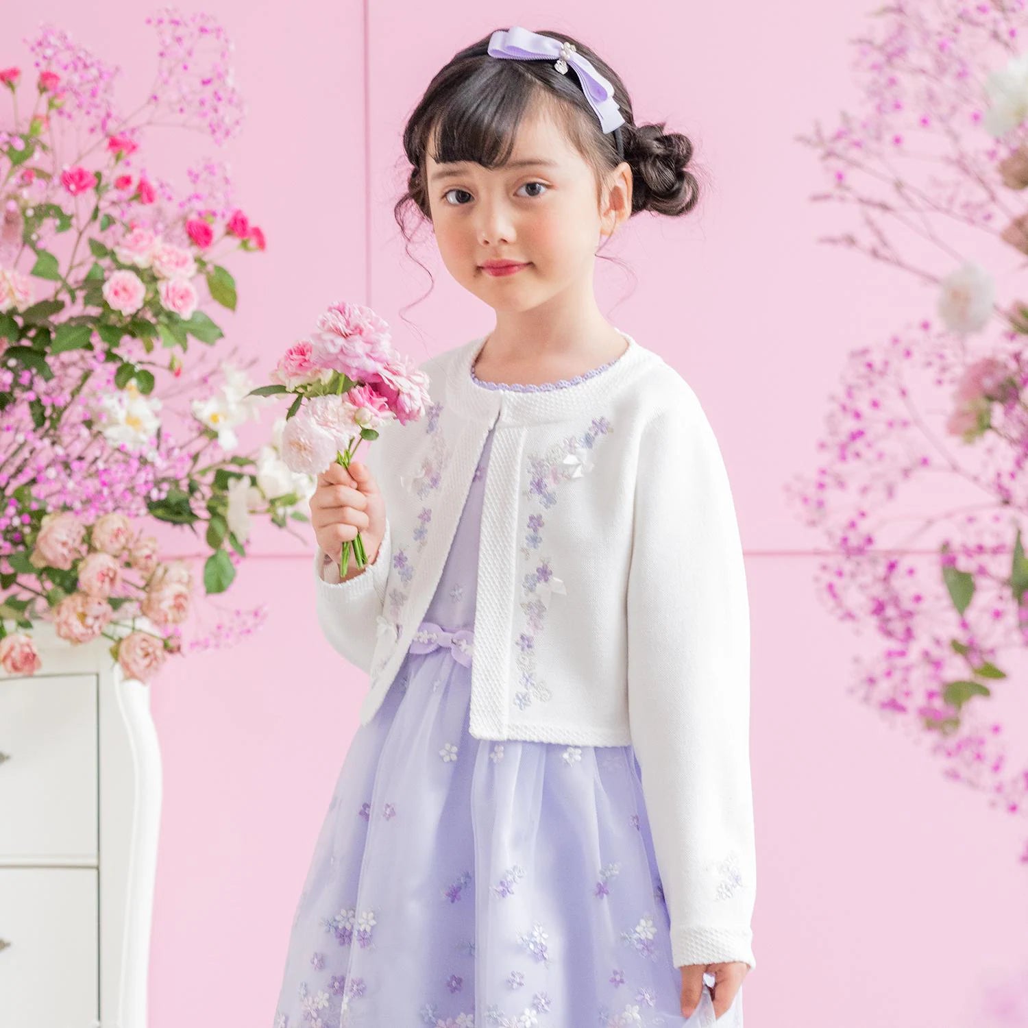 Mezzo Piano Kids Cardigan Japanese Mezzo Piano Cardigan Flower Embroidery Knit Bolero 2 Colors 