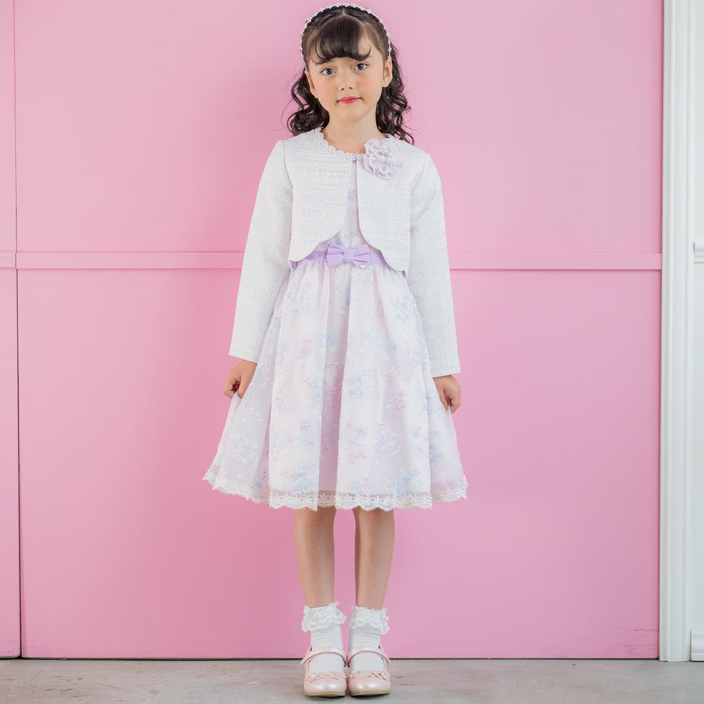 mezzo piano 키즈 치마 일본 메조피아노 플라워 모티브 레이스 자수 원피스 2컬러