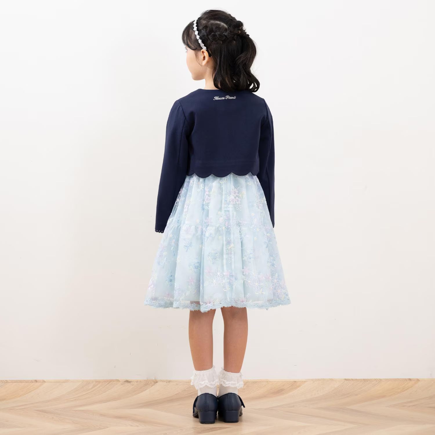 Mezzo Piano Kids Skirt Japanese Mezzo Piano Flower Motif Lace Embroidery One-Piece Dress in 2 Colors 