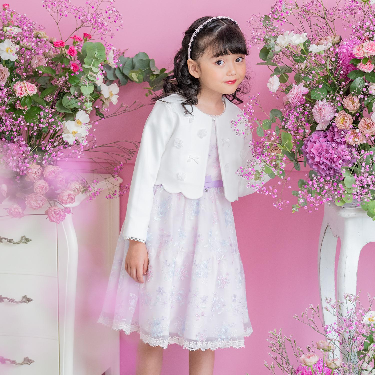 Mezzo Piano Kids Skirt Japanese Mezzo Piano Flower Motif Lace Embroidery One-Piece Dress in 2 Colors 