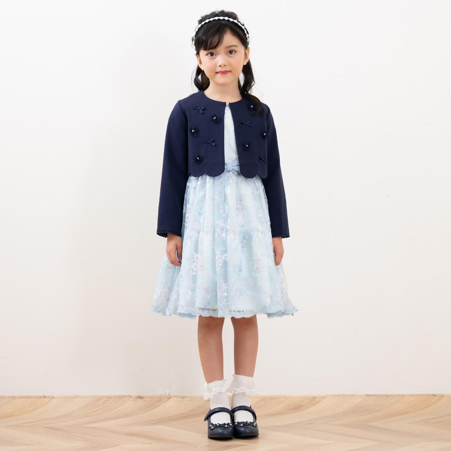 Mezzo Piano Kids Jacket Japanese Mezzo Piano Flower Motif Scallop Jacket 2 Colors 