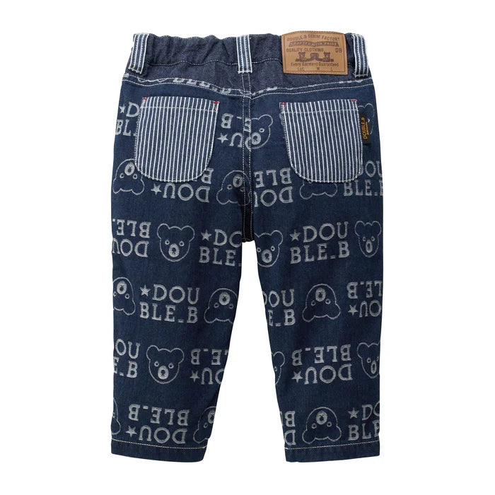 미키하우스 바지 일본 키즈 유아 청바지 자카드 데님 더블비 쿠마 디자인