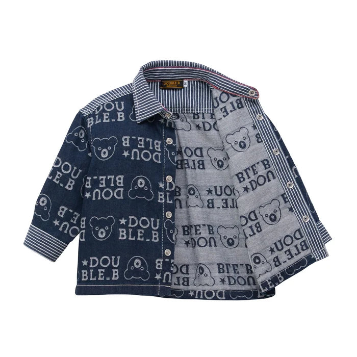 미키하우스 티셔츠 일본 키즈 유아 긴팔 셔츠 오리지널 자카드 데님 더블비 히코리