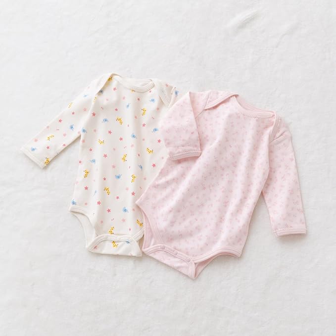 미키하우스 티셔츠 일본 바디수트 핫비스킷 신생아 아기 긴팔 2장 세트 핑크