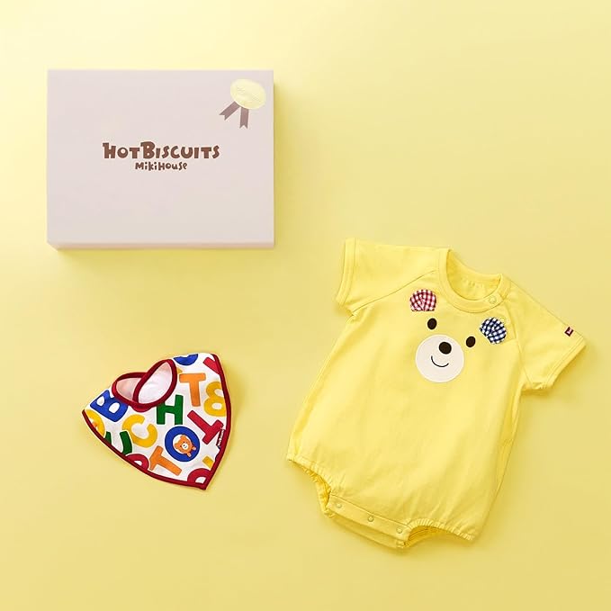미키하우스 티셔츠 일본 바디수트 핫비스킷 신생아 아기 턱받이 세트