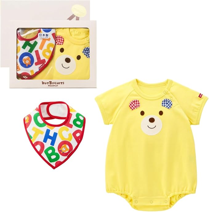 미키하우스 티셔츠 일본 바디수트 핫비스킷 신생아 아기 턱받이 세트